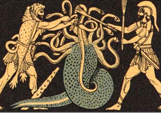 Heracles battling squid like hydra Greece 19705