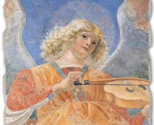 affresco riproduzione grande melozzo da forli angelo musicante 