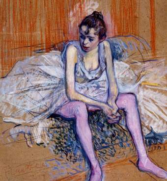 seated dancer in pink tights 1890