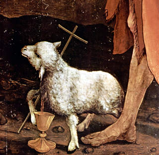 agnello particolare della Crocefissione di Matthias Grünewald