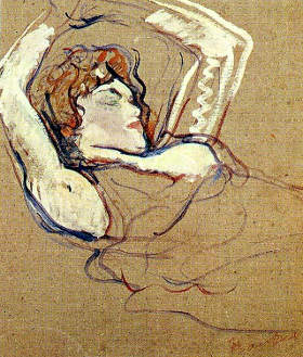 woman lying on her back both arms raised 1895
