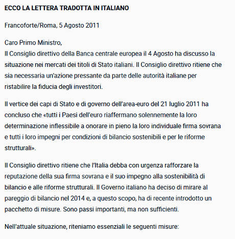 A A LETTERA BCE