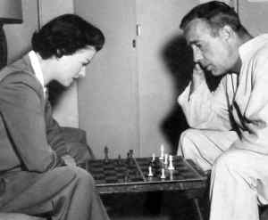 Humphrey Bogart and Joan Bennett set of Were No Angels 1955